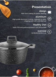 HK 10-Piece Kitchen Cookware set, Casserole Set And Frying Pan With Non Stick Cookware sets ,Finish Glass lid PFOA-Free  20-24-28-32 cm (Deep Stockpot) + 28 cm (Shallow Stockpot)（Black）  - Image 2