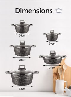 HK 10-Piece Kitchen Cookware set, Casserole Set And Frying Pan With Non Stick Cookware sets ,Finish Glass lid PFOA-Free  20-24-28-32 cm (Deep Stockpot) + 28 cm (Shallow Stockpot)（Black）  - Image 3