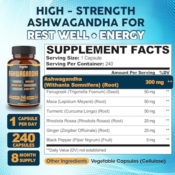 agobi 240 Capsules - 8 Month Supply - 7in1 with Fenugreek, Maca, Turmeric, Rhodiola, Ginger, and Black Pepper - Mood, Strength, Spirit and Energy Support Supplement - Image 2