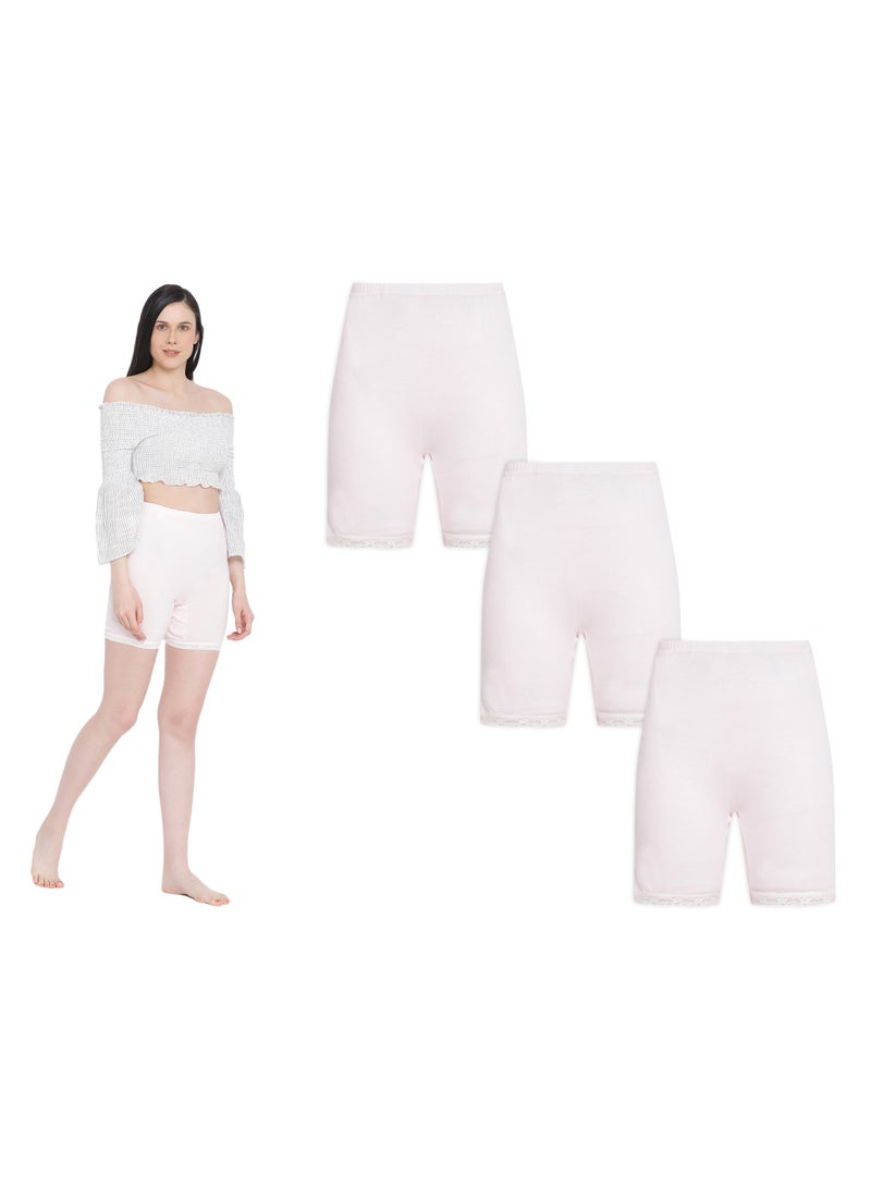 BYC WOMEN'S COTTON BOXER BRIEF SHORTS (PACK OF 3) - LIGHT PINK  - Image 1
