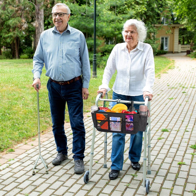 TONINT Large Walker Tote Bag with 2 Cup Holder,Walker Basket,Walking Frame Bag,Folding Walker Attachment Hands-Free Storage Basket Mobility Aid Accessory Pouch for Elderly (Black) - Image 5