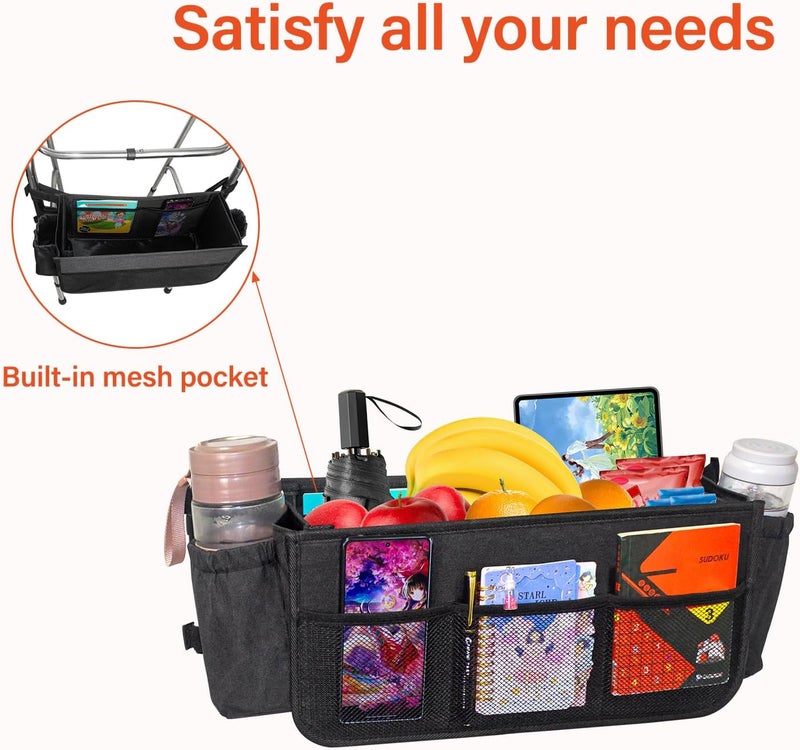 TONINT Large Walker Tote Bag with 2 Cup Holder,Walker Basket,Walking Frame Bag,Folding Walker Attachment Hands-Free Storage Basket Mobility Aid Accessory Pouch for Elderly (Black) - Image 3