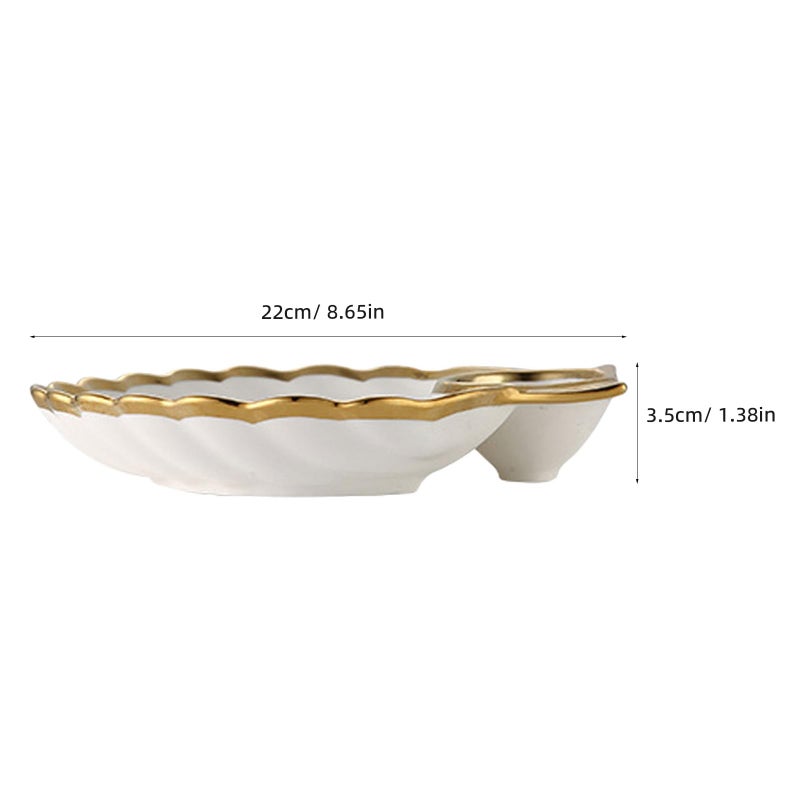 White Ceramic Shell Shaped Dumpling Plate with Vinegar Bowl Appetizer Dish for Sushi Fries - Image 3