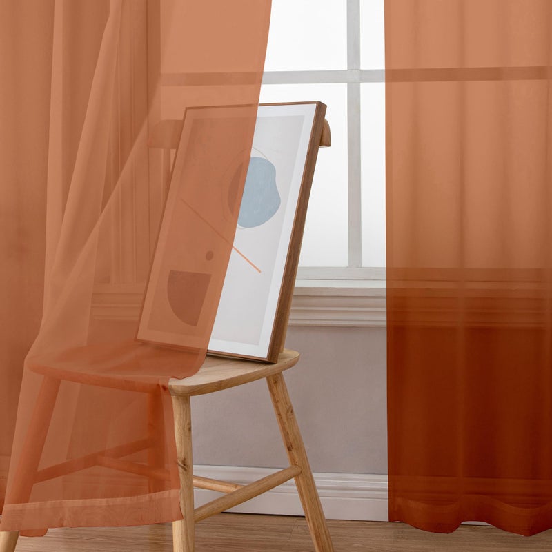 Simplebrand Orange Sheer Curtains 84 Inches Long, Light Filtering Rod Pocket Solid Color Window Sheer Curtain Panels, Elegant Curtains & Drapes for Living Room, Bedroom 2 Panels (42" W x 84" L) - Image 4