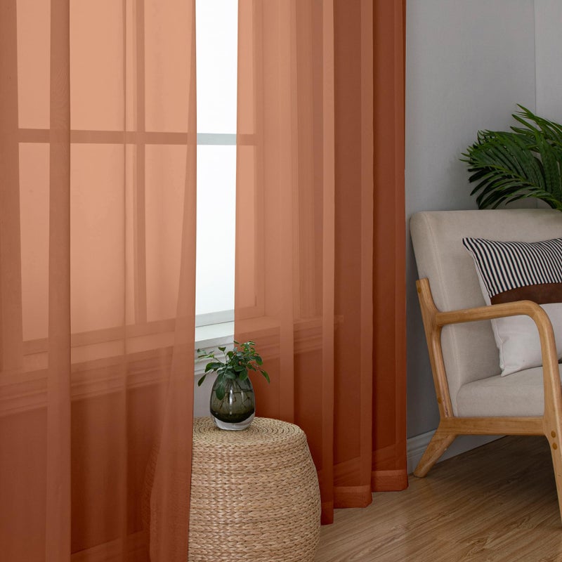 Simplebrand Orange Sheer Curtains 84 Inches Long, Light Filtering Rod Pocket Solid Color Window Sheer Curtain Panels, Elegant Curtains & Drapes for Living Room, Bedroom 2 Panels (42" W x 84" L) - Image 5