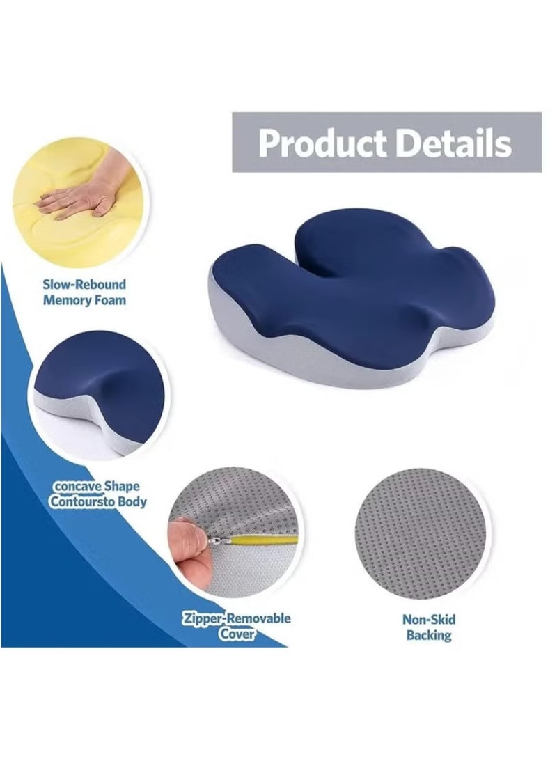 Seat Cushion, Non-Slip Chair Cushion with Memory Foam, Tailbone Cushions for Pressure Relief, Computer & Car Seat Cushion (Blue) - Image 2