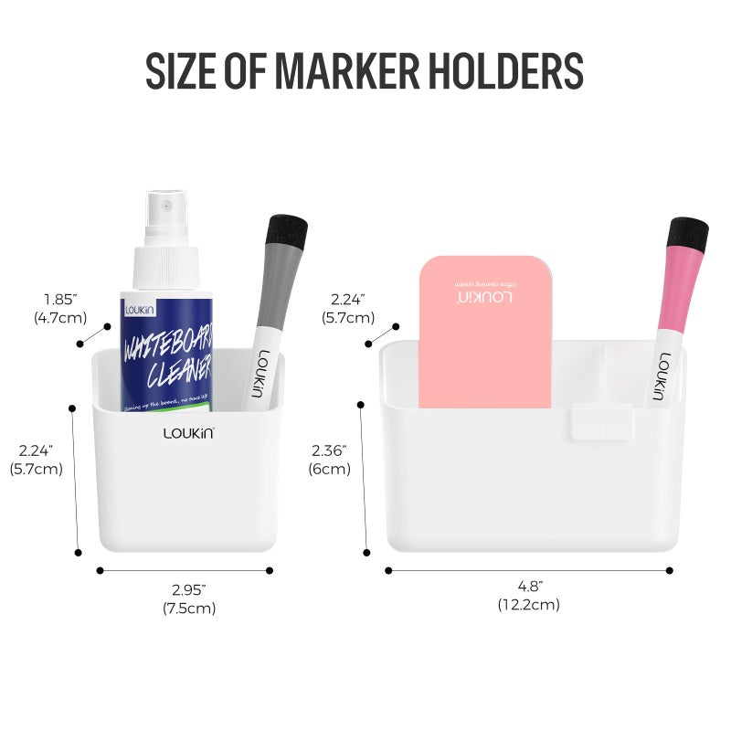 loukin Magnetic & Adhesive Dry Erase Marker Holder with Divider, 1 Small + 1 Mini, Magnetic Storage Organizer for Whiteboard or Refrigerators (White) - Image 4