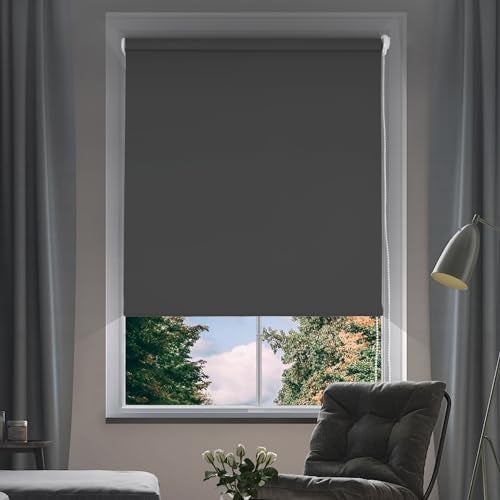 NUTRO CHILL Window Roller Shades Blinds, 100% Blackout Gray Roller Blinds Quick Installation Roller Shades Blackout for Bedroom - Image 1