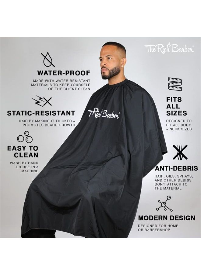 The Rich Barber 360 Barber Cape - Lightweight Professional Hair Cutting Apron - Water Resistant Cloth Haircut Gown - Universal Fit for All Neck Sizes (Black)  - Image 2