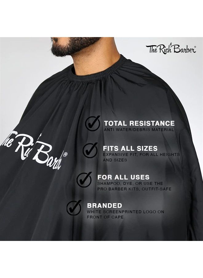 The Rich Barber 360 Barber Cape - Lightweight Professional Hair Cutting Apron - Water Resistant Cloth Haircut Gown - Universal Fit for All Neck Sizes (Black)  - Image 3