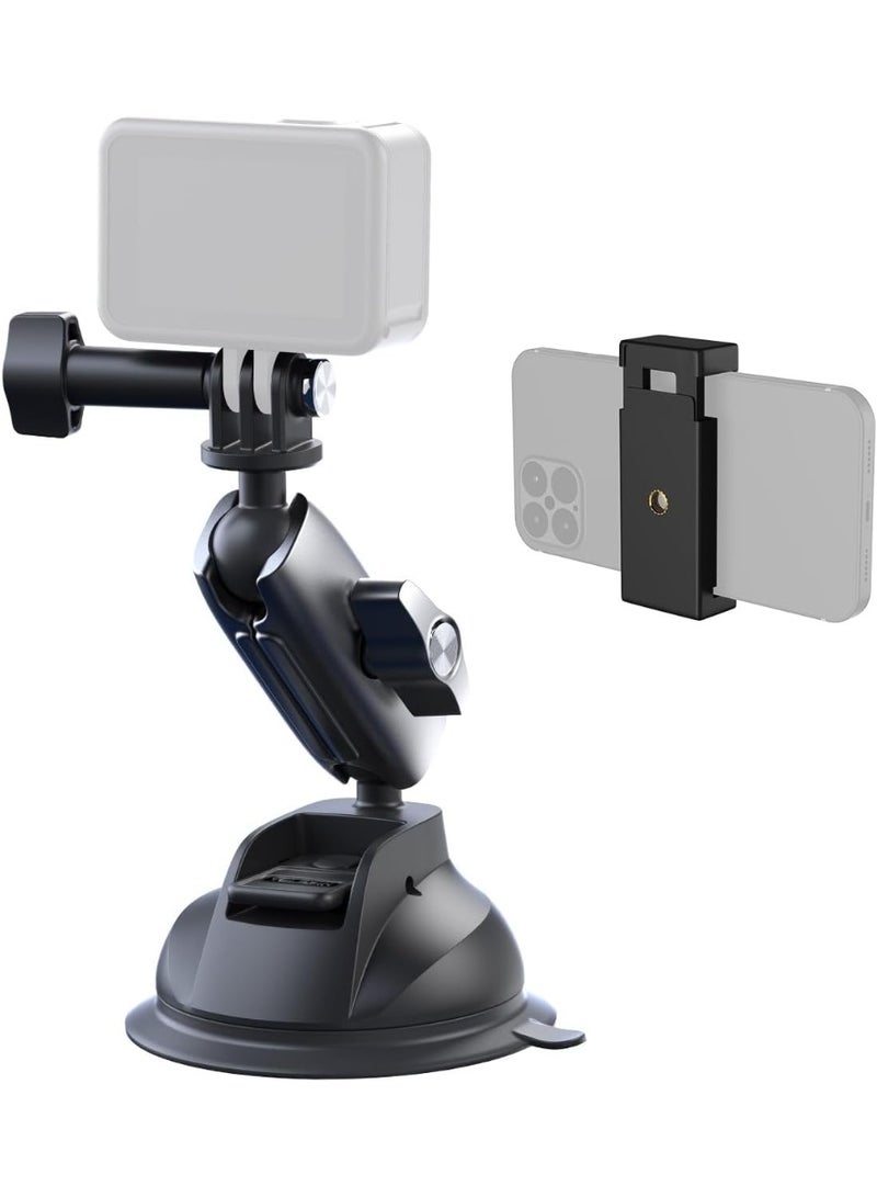 TELESIN حامل كوب شفط من سبائك الألمنيوم مع رأس كروي مزدوج برغي 1/4 بوصة بديل لكاميرا GoPro 10 9 وكاميرا الحركة ILDC والهاتف الذكي - Image 1