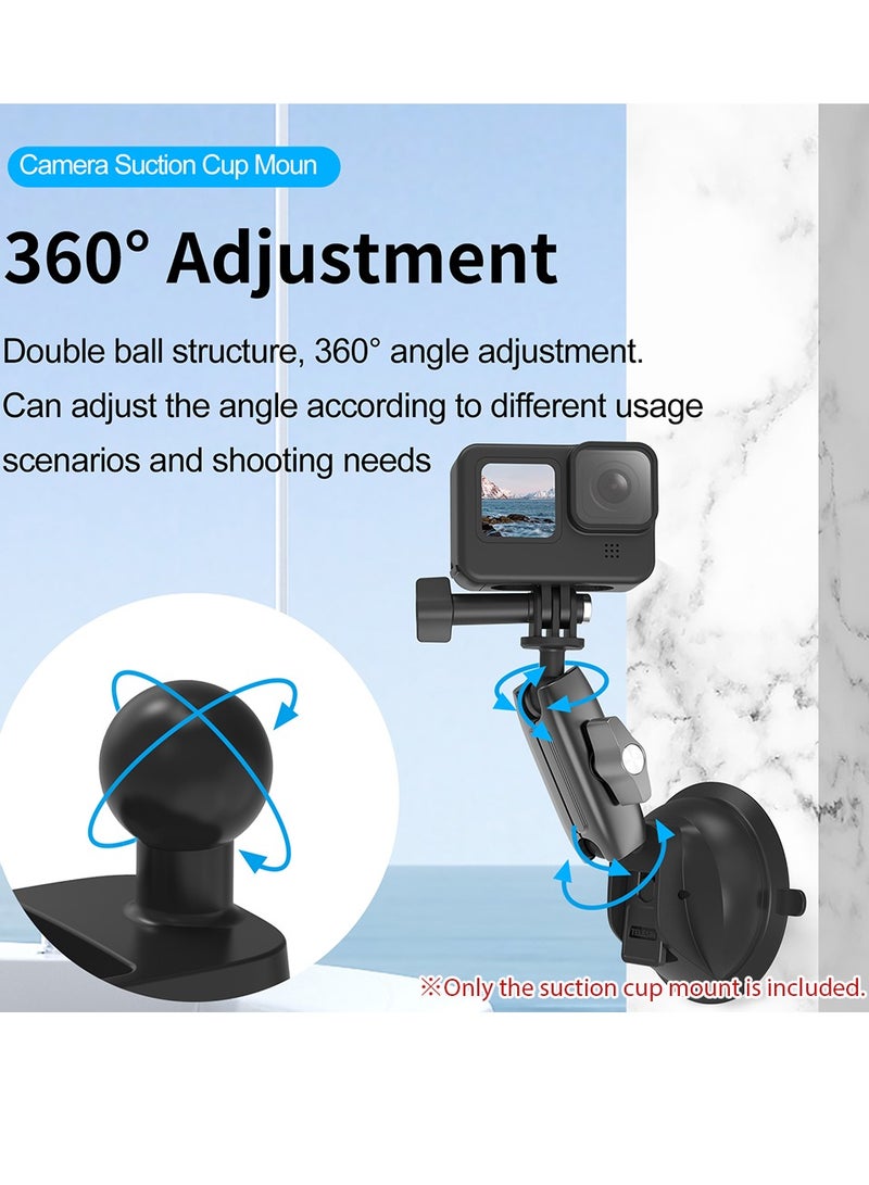 TELESIN حامل كوب شفط من سبائك الألمنيوم مع رأس كروي مزدوج برغي 1/4 بوصة بديل لكاميرا GoPro 10 9 وكاميرا الحركة ILDC والهاتف الذكي - Image 3