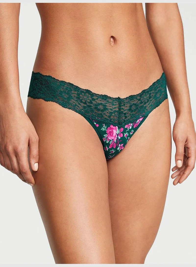 Victoria's Secret Posey Lace Waist Cotton Thong Panty