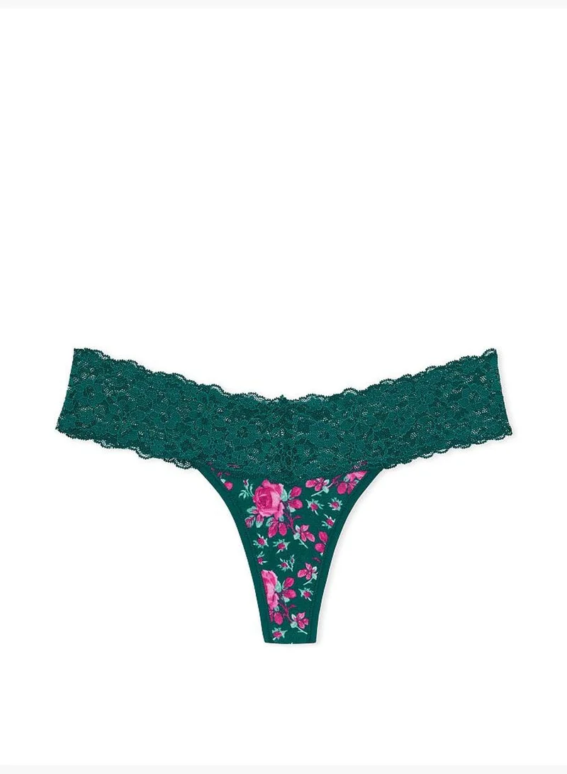 Victoria's Secret Posey Lace Waist Cotton Thong Panty