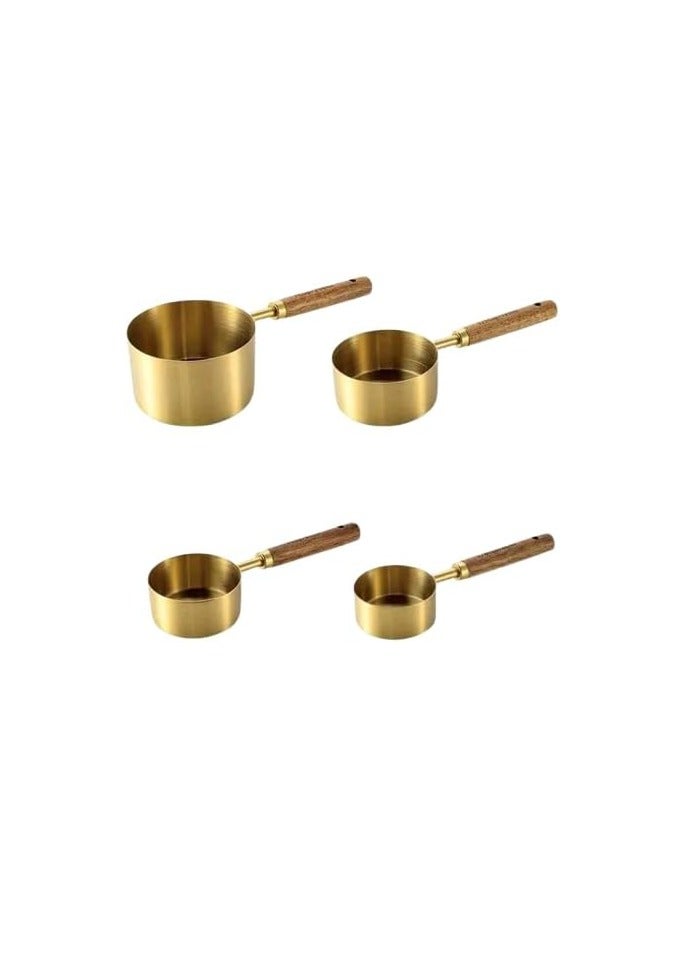 5 in 1 Gold Stainless Steel Cup Measuring Set: With Wooden Handle with Each Measurement Numbered TH - Image 1