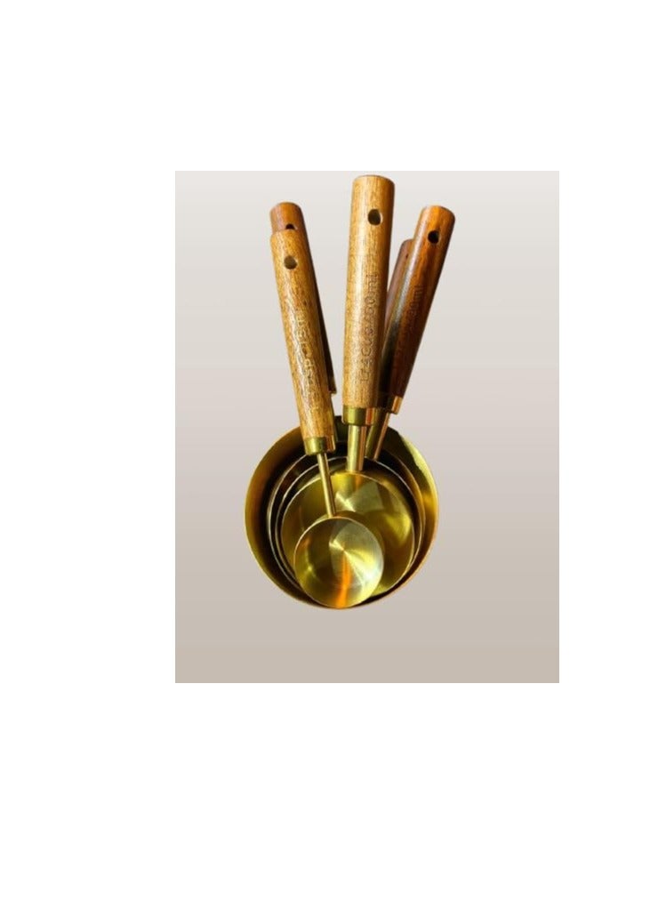5 in 1 Gold Stainless Steel Cup Measuring Set: With Wooden Handle with Each Measurement Numbered TH - Image 2