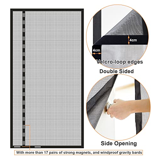 Risareyi Side Opening Magnetic Screen Door in Fiberglass 34x82inch, Black - Thicken Mesh Screen Magnetic Closure Keep Bugs Out, Reversible for Left/Right Door - Image 3