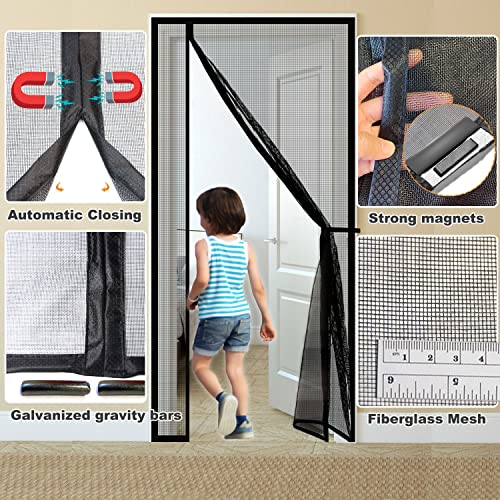 Risareyi Side Opening Magnetic Screen Door in Fiberglass 34x82inch, Black - Thicken Mesh Screen Magnetic Closure Keep Bugs Out, Reversible for Left/Right Door - Image 4
