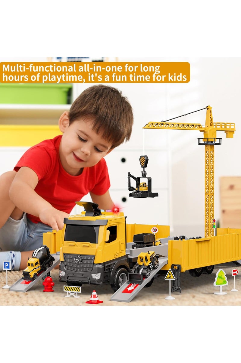 FLYHSO Construction Toys Truck Crane for Kids Truck Race Track Kids Toy Eject Car Set Excavator Bulldozer Dump Trucks Cement Truck Vehicle Birthday 2+ 3 4 5 6 7 8 Years Old Boy Girl Gift - Image 4