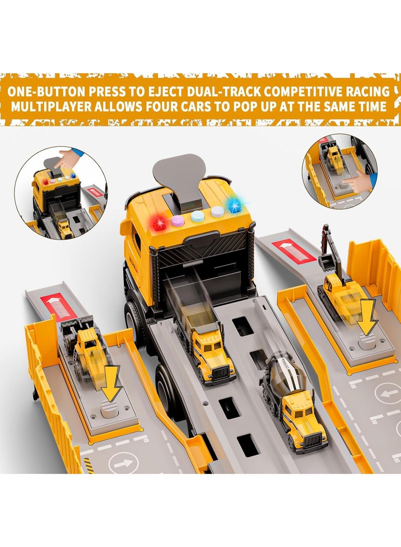 FLYHSO Construction Toys Truck Crane for Kids Truck Race Track Kids Toy Eject Car Set Excavator Bulldozer Dump Trucks Cement Truck Vehicle Birthday 2+ 3 4 5 6 7 8 Years Old Boy Girl Gift - Image 2