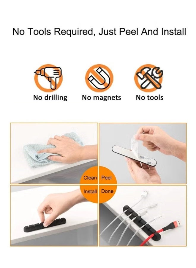 Cable Organizer Clips Cord Holder, 6 Pack Self Adhesive Cable Management for USB Cable/Power Cord/Wire, Car and Desk, Home and Office [7-5-3 Slots, Black]&[7-5-3 Slots, white] - Image 5