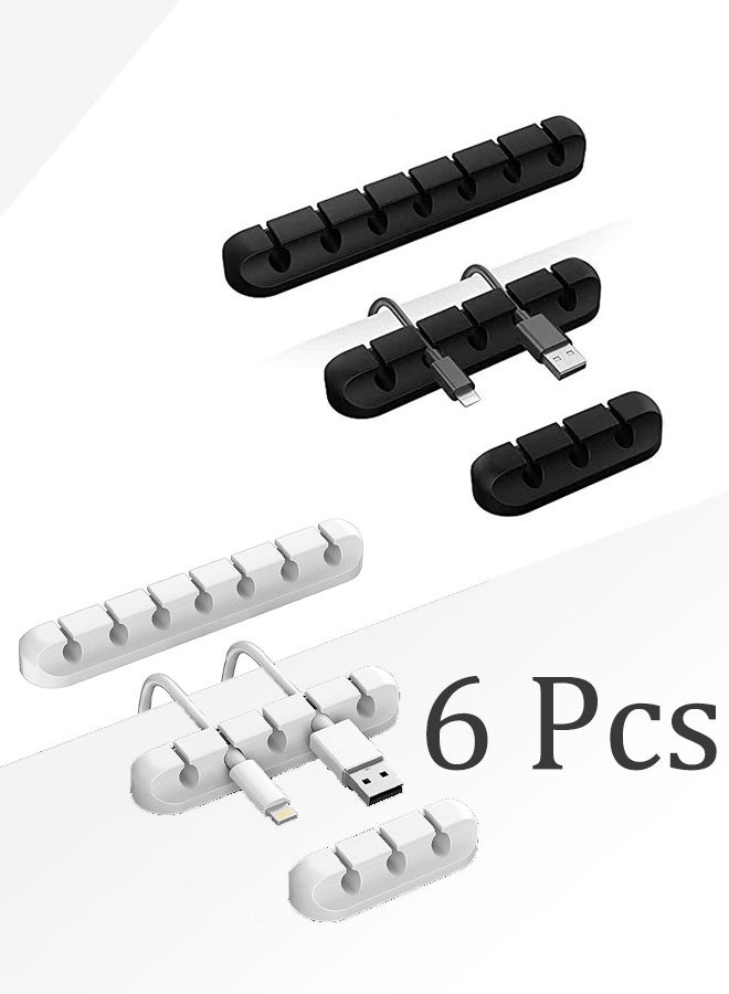 Cable Organizer Clips Cord Holder, 6 Pack Self Adhesive Cable Management for USB Cable/Power Cord/Wire, Car and Desk, Home and Office [7-5-3 Slots, Black]&[7-5-3 Slots, white] - Image 1