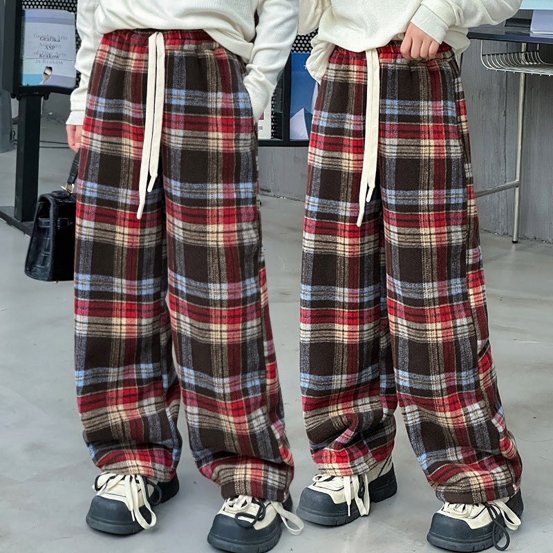 2023 Winter Girls' New Plaid Fleece-Lined Medium And Large Children'S Trousers Children'S Casual Warm Girls' Children'S Pants Fashion - Image 4