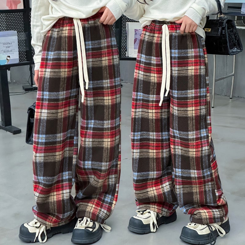 2023 Winter Girls' New Plaid Fleece-Lined Medium And Large Children'S Trousers Children'S Casual Warm Girls' Children'S Pants Fashion - Image 5