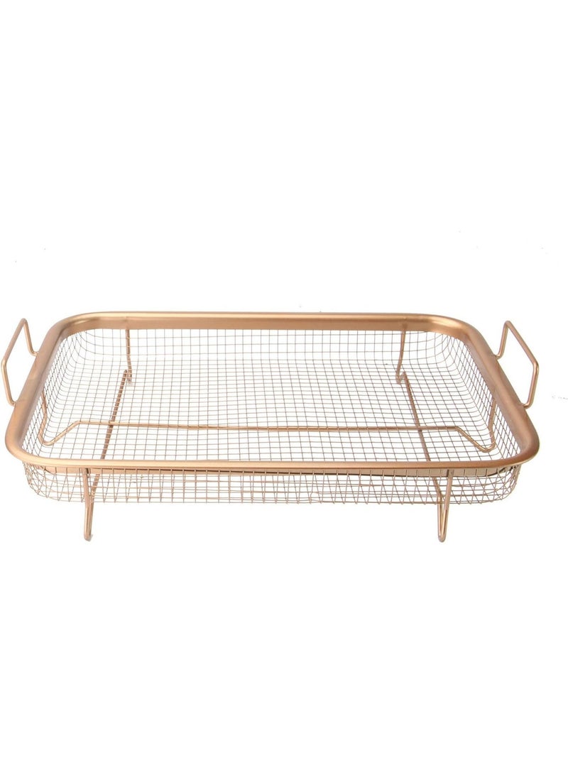 Copper Crisper Tray Non Stick Oven Baking Tray With Elevated Mesh Crisping Grill Basket 2 Piece Set Gold - Image 4