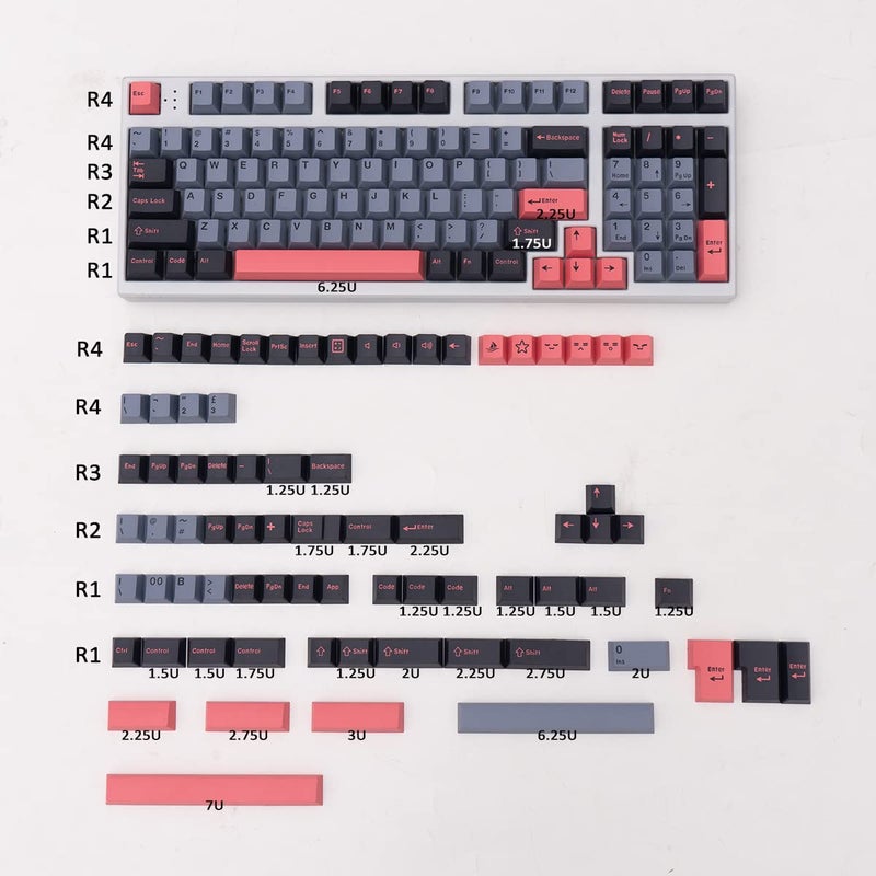173 Keycaps Cherry Profile Doubleshot Custom Black Grey Pink Keycaps Set for 60 65 75 95 Cherry MX Mechanical Keyboard