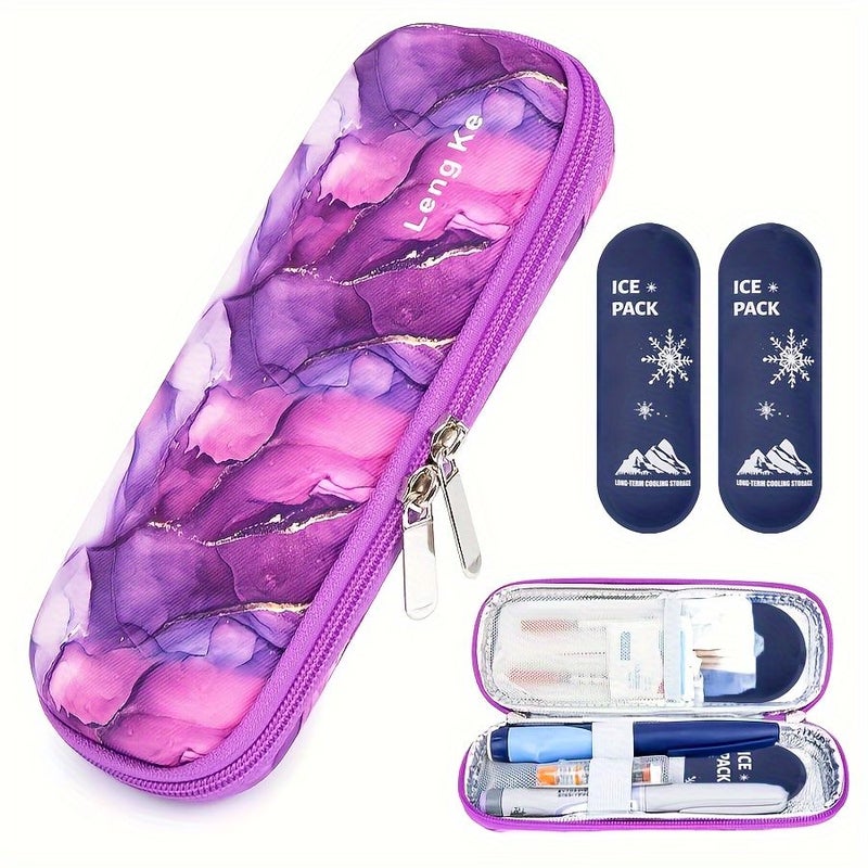 Pink Insulin Cooler Travel Case With 2 Reusable Ice Packs For Diabetic Storage - Image 1