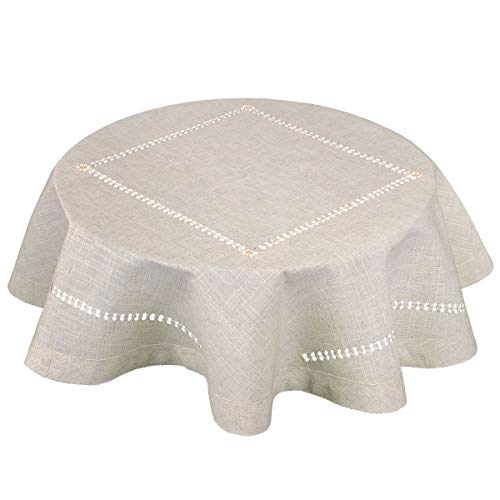 Grelucgo Small Double Hemstitch Solid Color Natural Tablecloth for Coffee Table, Round 36 Inch - Image 1