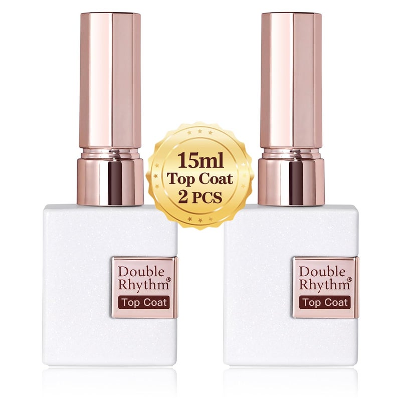 Double Rhythm 2 Pcs 15ML No Wipe Gel Top Coat and Base Coat Set Clear Glossy Gel Polish Kit Soak Off LED (2Pcs Top Coat) - Image 1
