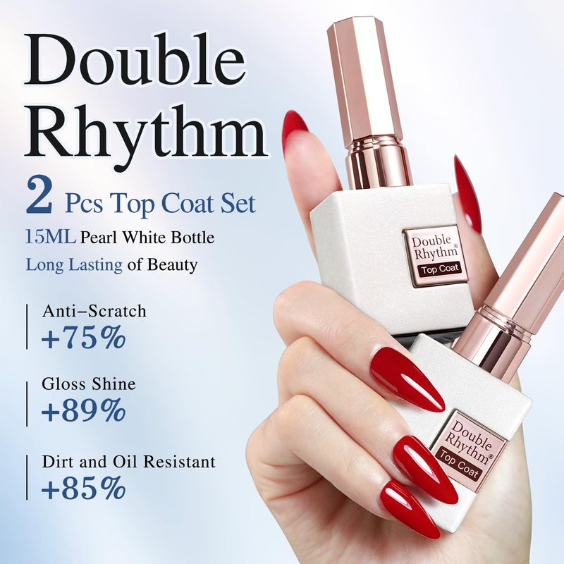 Double Rhythm 2 Pcs 15ML No Wipe Gel Top Coat and Base Coat Set Clear Glossy Gel Polish Kit Soak Off LED (2Pcs Top Coat) - Image 4