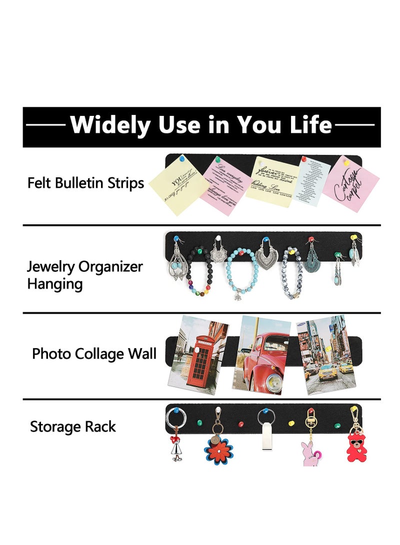 SOLARAE 5 Pack Felt Pin Board Bar Strips Bulletin Board for Bedrooms Offices Home Wall Decoration, Notice Board Self Adhesive Cork Board with 50 Push Pins for Paste Notes, Photos, Schedules (Black) - Image 3