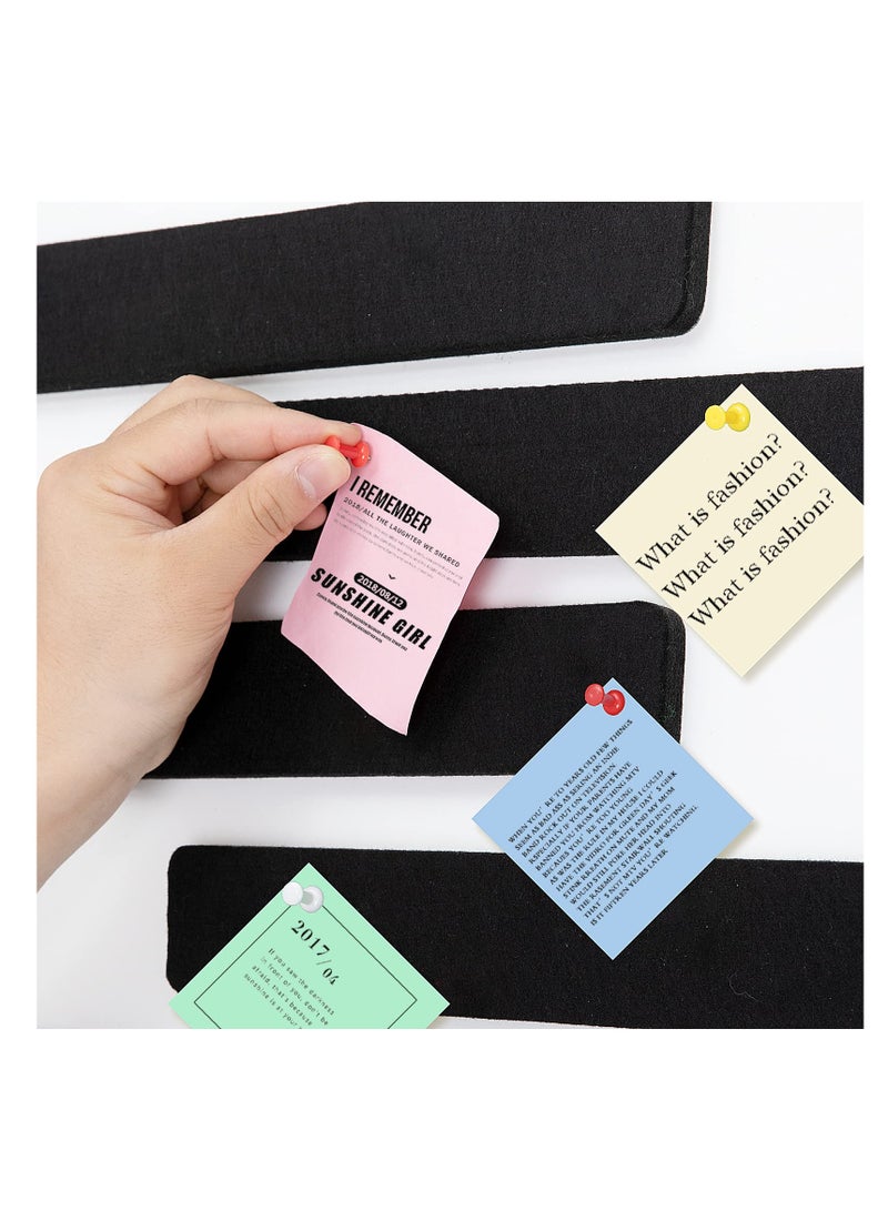 SOLARAE 5 Pack Felt Pin Board Bar Strips Bulletin Board for Bedrooms Offices Home Wall Decoration, Notice Board Self Adhesive Cork Board with 50 Push Pins for Paste Notes, Photos, Schedules (Black) - Image 2