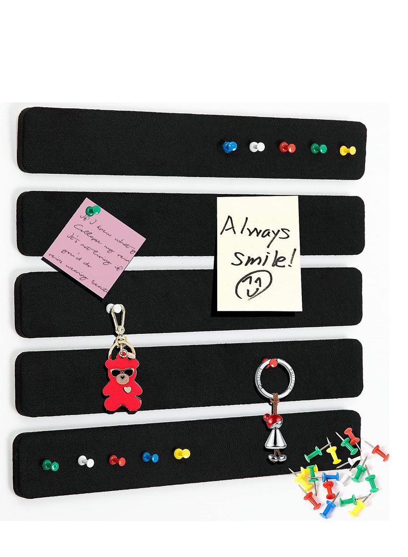 SOLARAE 5 Pack Felt Pin Board Bar Strips Bulletin Board for Bedrooms Offices Home Wall Decoration, Notice Board Self Adhesive Cork Board with 50 Push Pins for Paste Notes, Photos, Schedules (Black) - Image 1