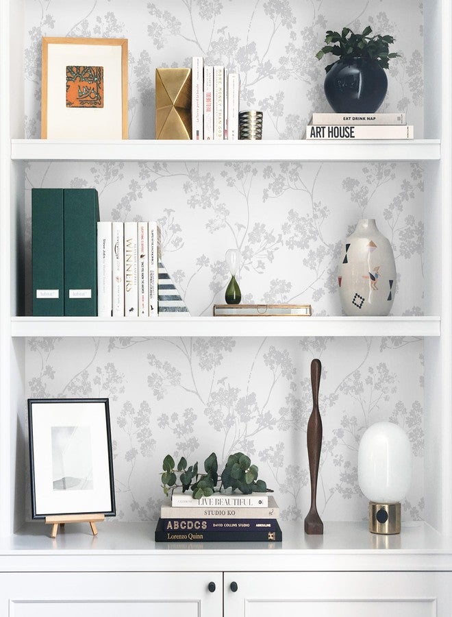 Guvana Peel and Stick Wallpaper Grey White Wall Paper Self Adhesive Removable Wallpaper for Bathroom Bedroom Modern Boho Floral Contact Paper for Cabinets and Drawers Waterproof Vinyl 17.3"×78.7" - Image 4