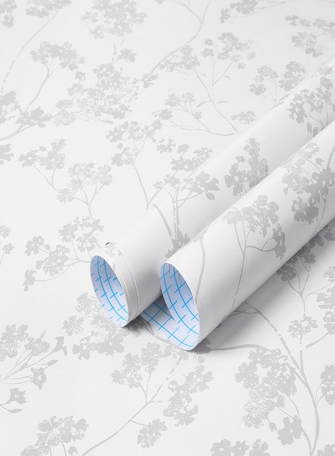 Guvana Peel and Stick Wallpaper Grey White Wall Paper Self Adhesive Removable Wallpaper for Bathroom Bedroom Modern Boho Floral Contact Paper for Cabinets and Drawers Waterproof Vinyl 17.3"×78.7" - Image 1