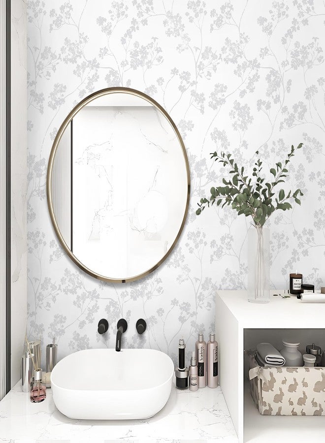Guvana Peel and Stick Wallpaper Grey White Wall Paper Self Adhesive Removable Wallpaper for Bathroom Bedroom Modern Boho Floral Contact Paper for Cabinets and Drawers Waterproof Vinyl 17.3"×78.7" - Image 5