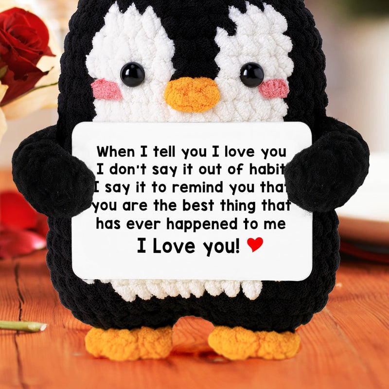 WITTSPOT Penguin Romantic Gift - Valentines Day Gifts for Him, Her, Men, Boyfriend, Women, Girlfriend, Wife Husband - Crochet Penguin Plush Couples Gifts for Anniversary, Birthday, Christmas, Stocking Stuffer - Image 4