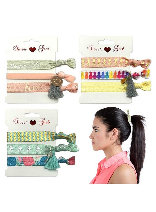 PALAY PALAY® 9 Pcs Hair Ties for Women Cute Print Elastic No Break Cloth Hair Bands Knotted Ponytail Holders Used As Friendship Best Friend Bracelets Band Hair Accessories for Women and Girls - Image 1