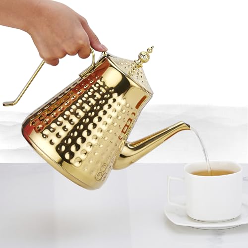 SANQIAHOME 16L54oz Stainless Steel Hammer Patterned Teapot With Removeable InfuserLoose leaf coverGold - Image 3