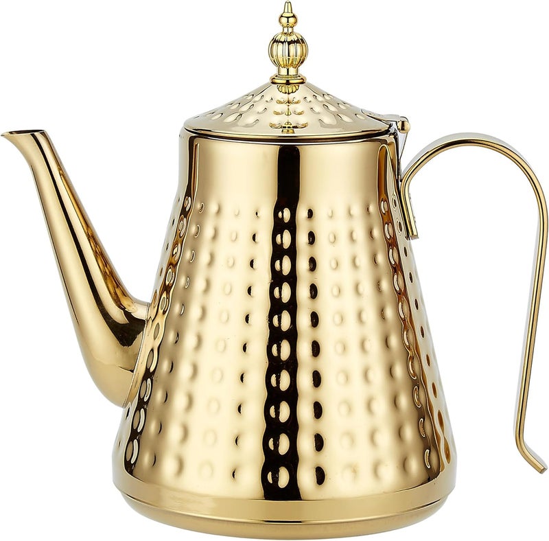 SANQIAHOME 16L54oz Stainless Steel Hammer Patterned Teapot With Removeable InfuserLoose leaf coverGold - Image 2