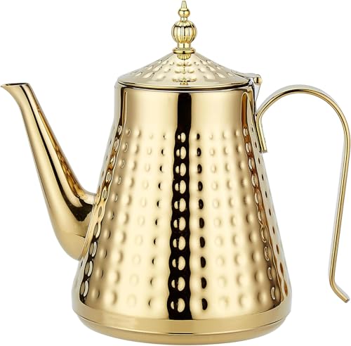 SANQIAHOME 16L54oz Stainless Steel Hammer Patterned Teapot With Removeable InfuserLoose leaf coverGold - Image 1
