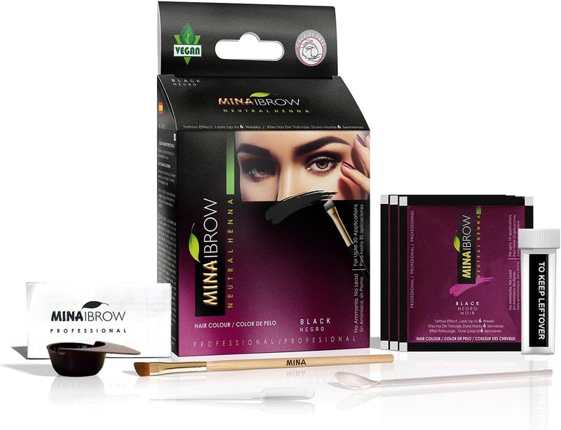 MinaiBrow Mina ibrow Hair Color |Natural Spot coloring Hair Tinting Powder, Water and Smudge Proof | No Ammonia, No Lead with 100% Gray Converge | Black Tint kit | Upto 30 Applications. - Image 1