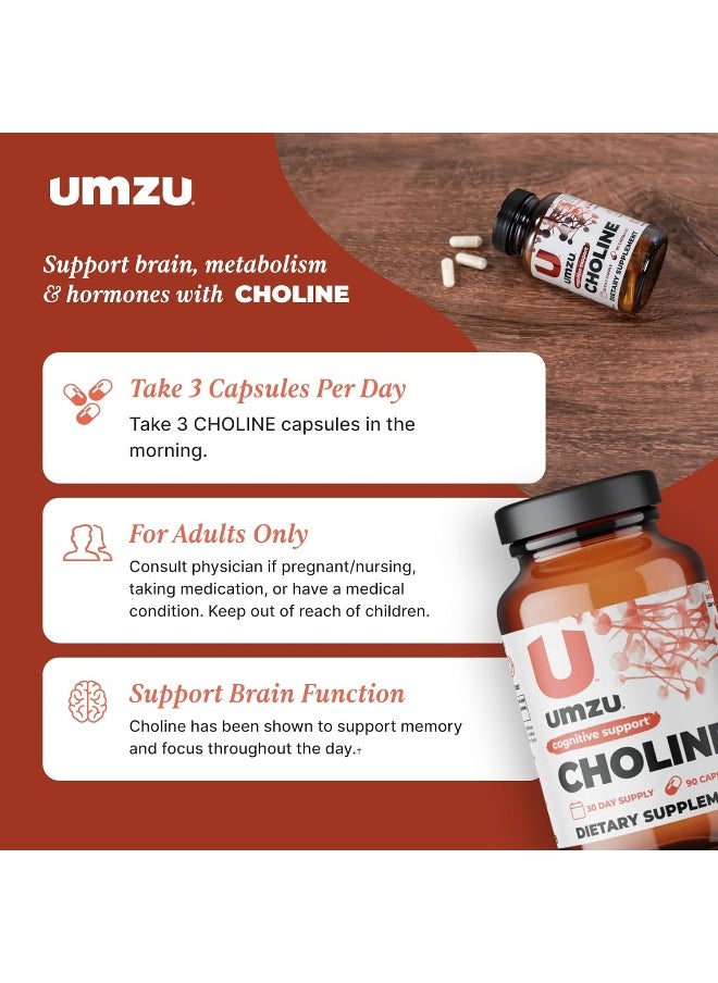 UMZU - Choline - Cognitive And Hormonal Supplement to Support Cognition, Nervous System Function, Healthy Hormonal Balance, and Metabolism - (30 Day Supply 90 Capsules) - Image 1