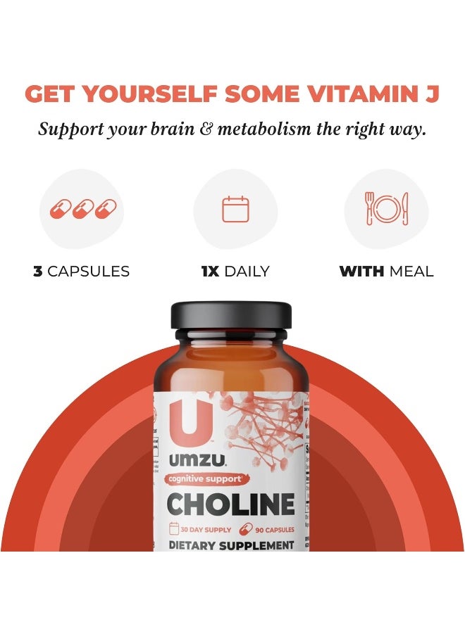 UMZU - Choline - Cognitive And Hormonal Supplement to Support Cognition, Nervous System Function, Healthy Hormonal Balance, and Metabolism - (30 Day Supply 90 Capsules) - Image 1