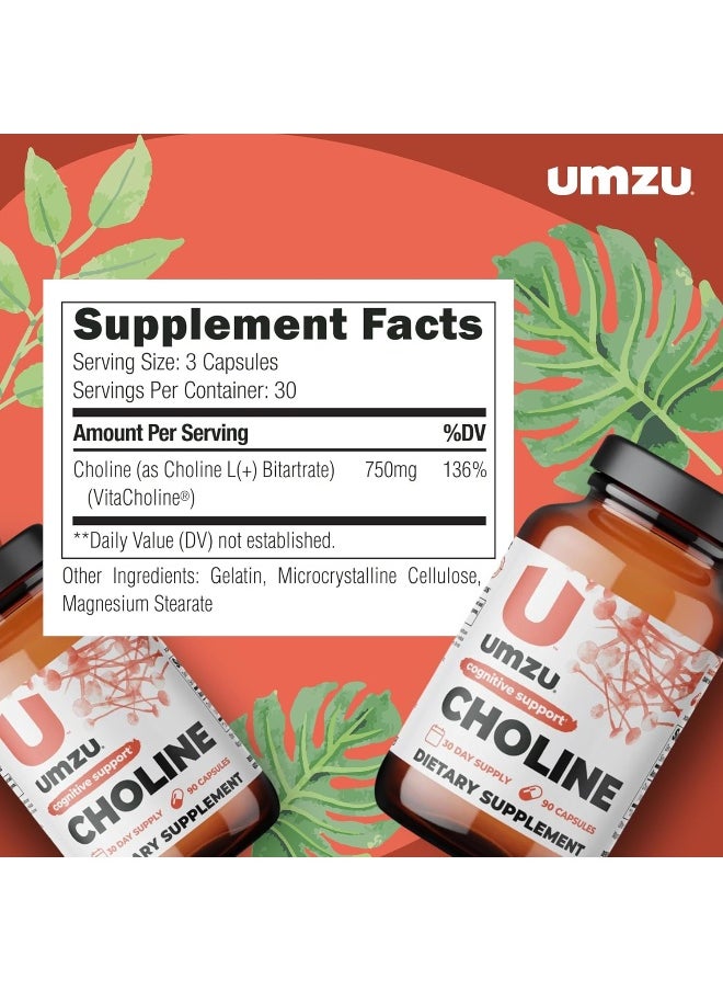 UMZU - Choline - Cognitive And Hormonal Supplement to Support Cognition, Nervous System Function, Healthy Hormonal Balance, and Metabolism - (30 Day Supply 90 Capsules) - Image 1