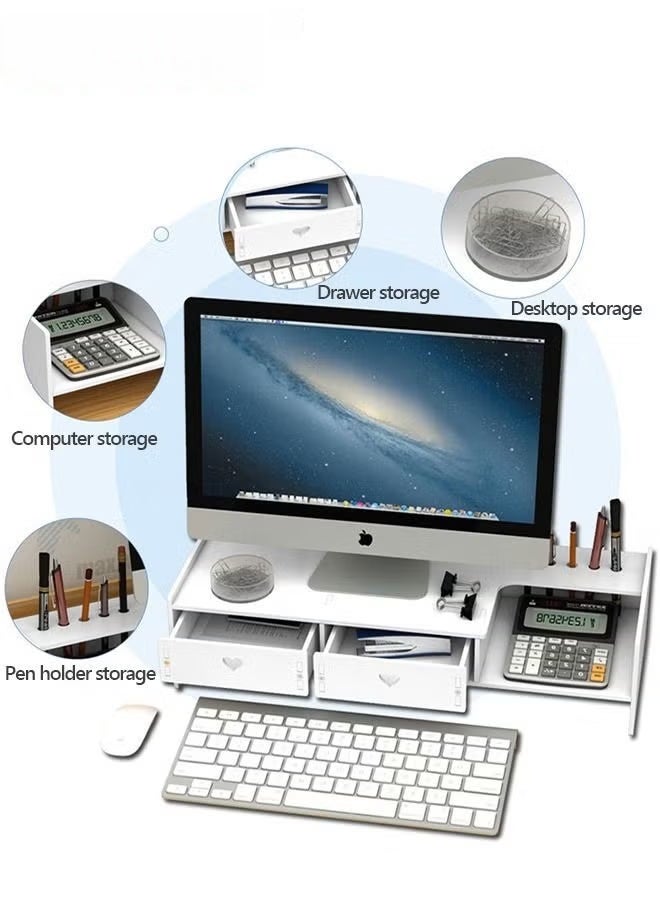 Monitor Stand Riser,2-Tier Computer Desk Organizer With Drawers,For Computer,TV,Printer,Office Supplies  Accessories With Pen Slot - Image 3